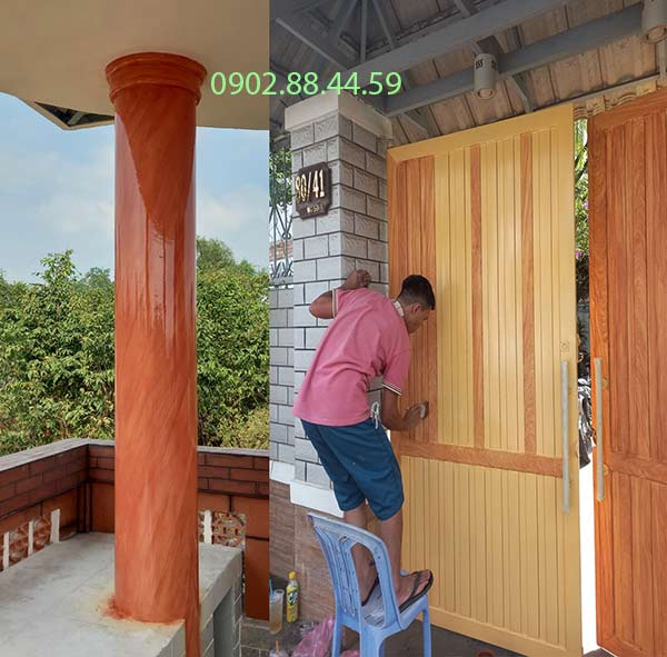 Sơn giả gỗ + Sơn cột cổng giả gỗ đẹp Sơn giả gỗ + Sơn cột cổng giả gỗ đẹp